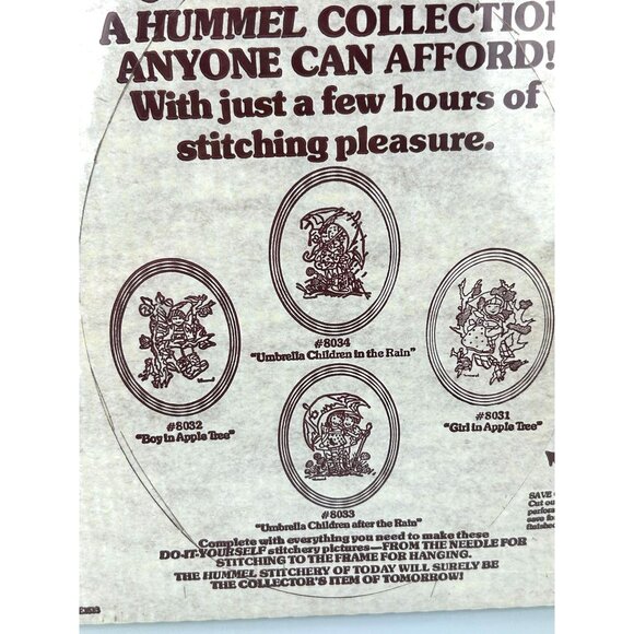 Gallery Crafts Hummel Stitchery Crewel Kit Frame Included 1976 Umbrella Children - Picture 12 of 16